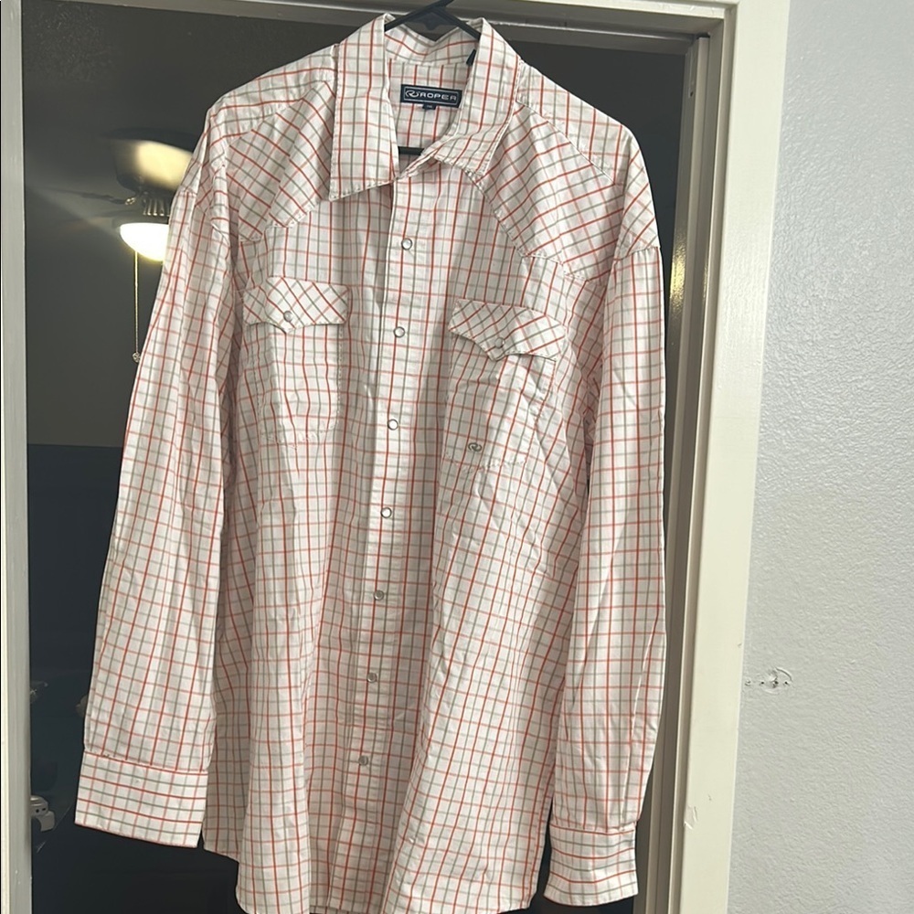 Roper Red and White Casual Button Down Shirt